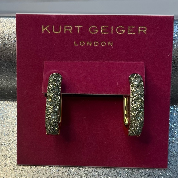Kurt Geiger London Green Pavé Crystal Gold Oval Hoop Earrings NWT - Picture 8 of 8